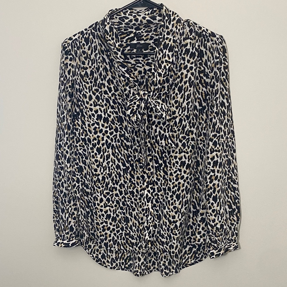 J. Crew 100% Silk Leopard Print Women's Blouse